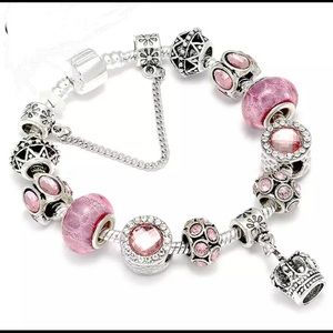 925 Silver Pink Princess Charm Bracelet